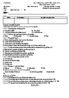 Bài kiểm tra một tiết Sinh học Lớp 6 - Học kì II - Năm học 2016-2017